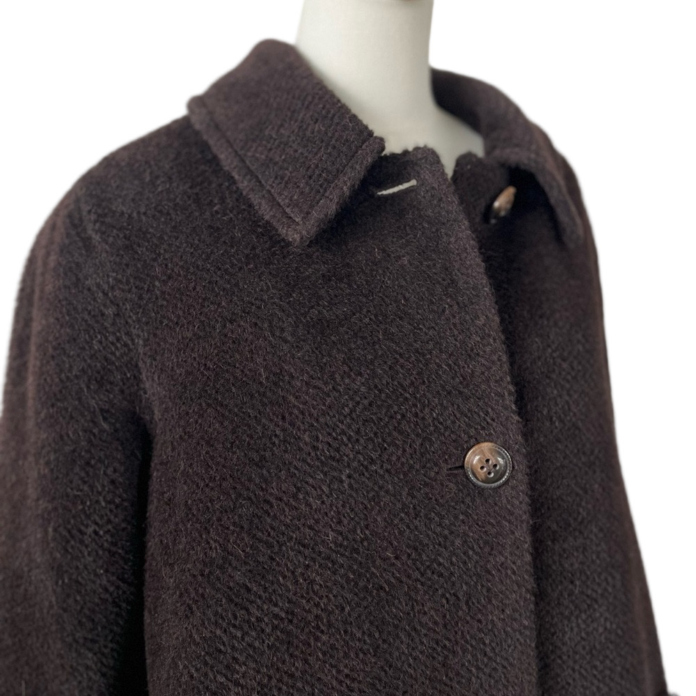 Katherine Kelly Wool Alpaca Collared Button Front Long Coat Brown Size 12 - Picture 6 of 15